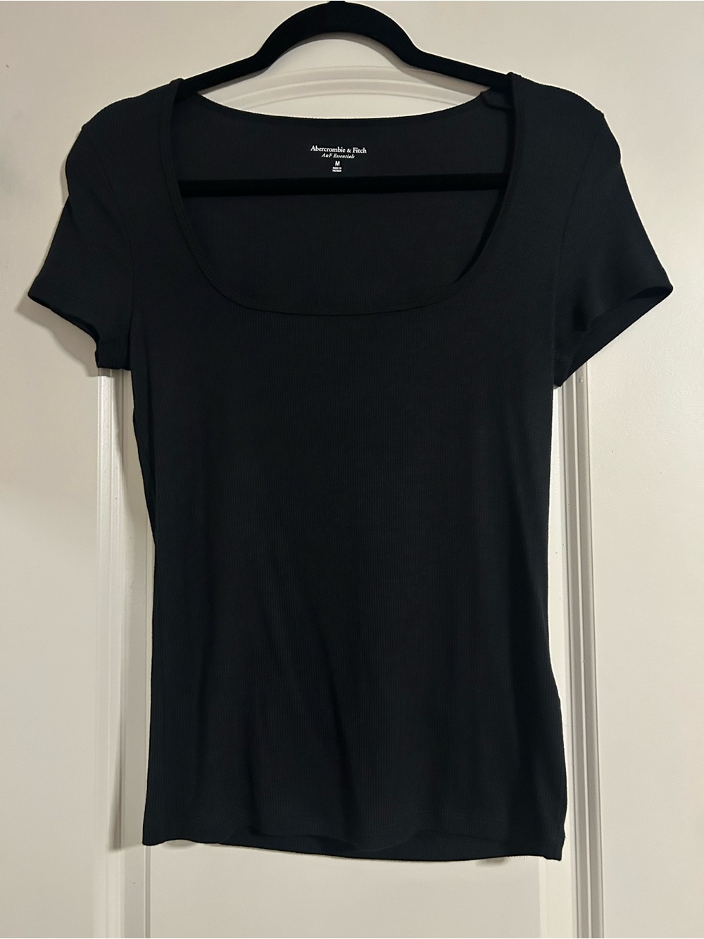 Abercrombie & Fitch Black Square Neck Short Sleeve Rib Tee
